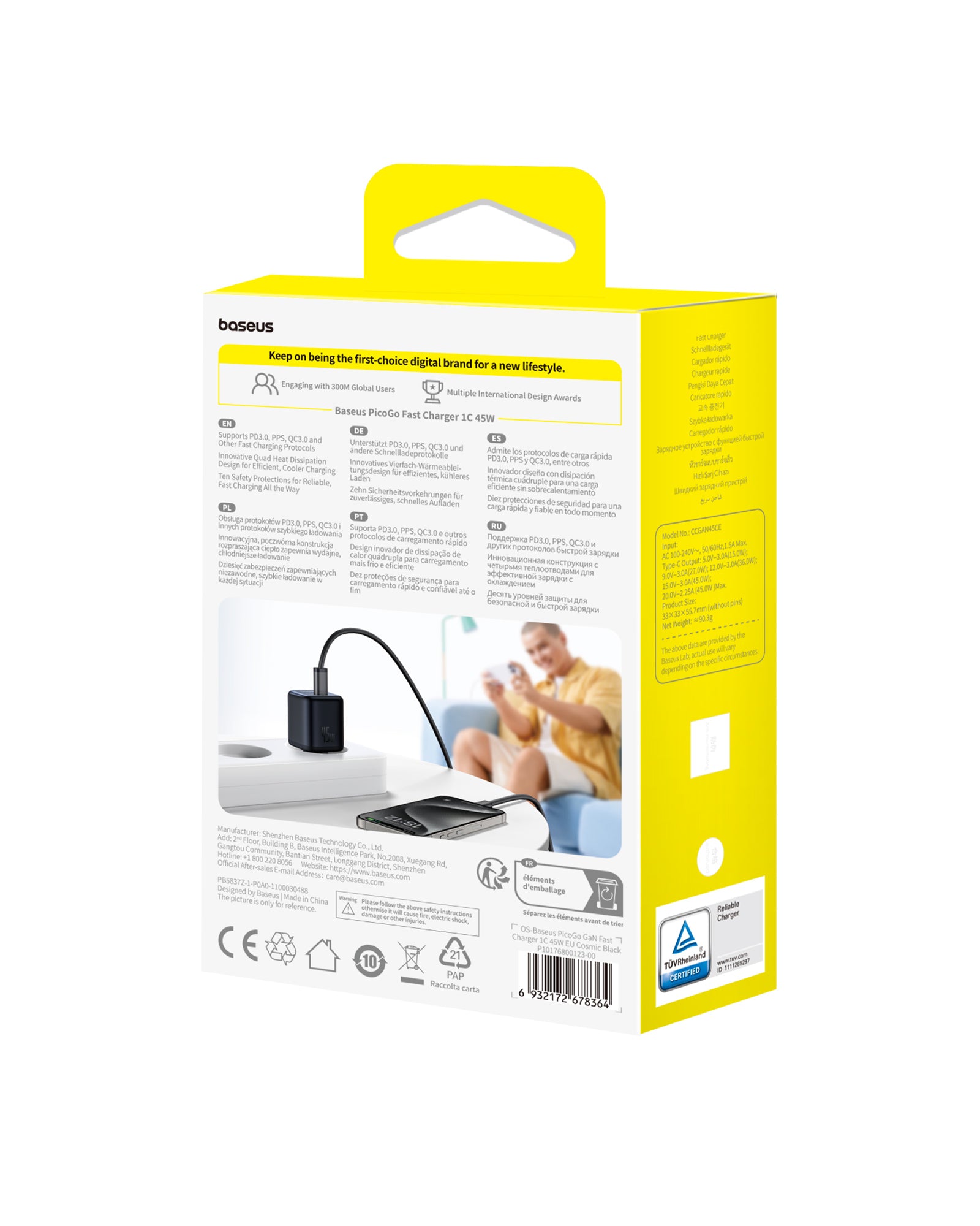 Baseus PicoGo GaN Fast Charger 1C 45W EU Cosmic Black