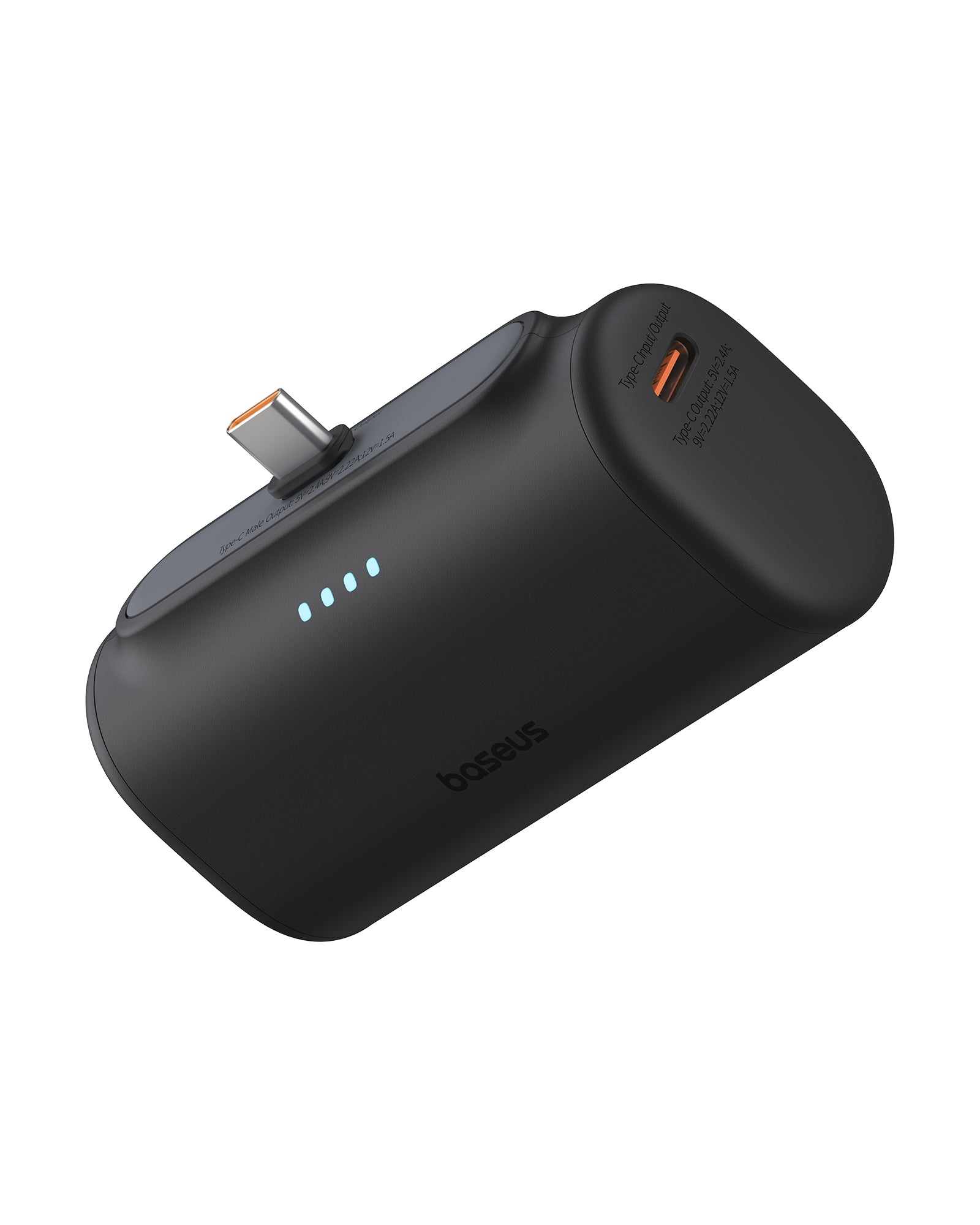 סוללת חיצונית שחורה ניידת עם מחבר USB-C משולב של בסיסוס קומפקט פאוור בנק 5000mAh