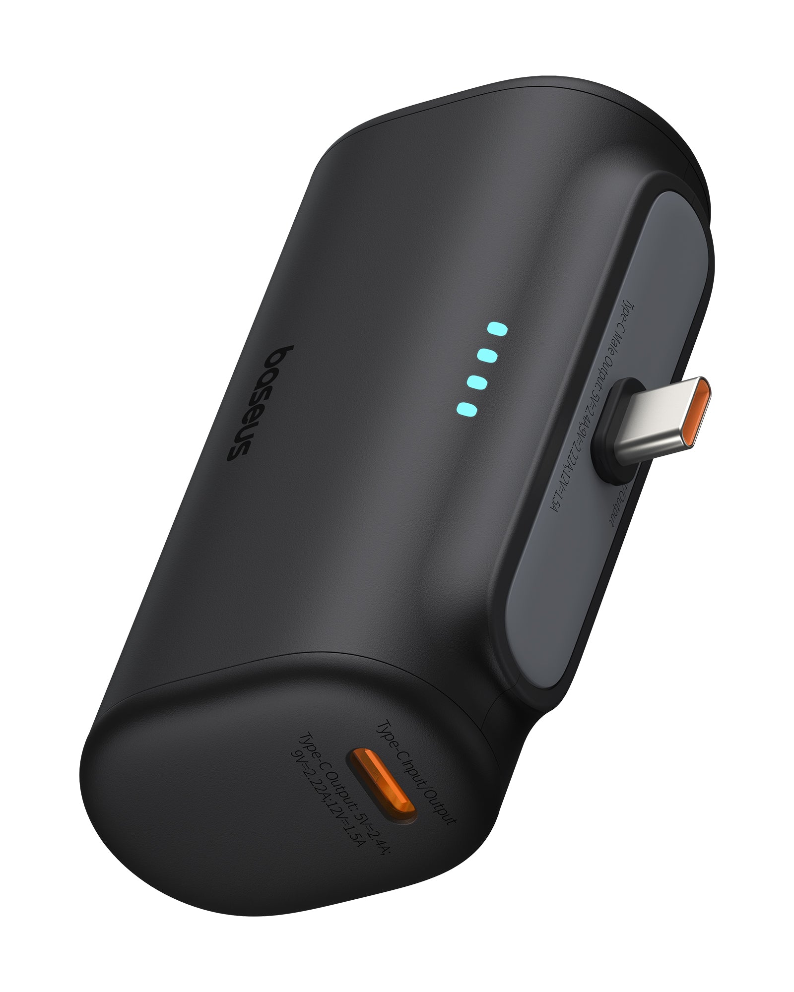 אלט טקסט אופטימלי לתמונה של Power Bank קומפקטי שחור עם מחבר USB-C בנוי