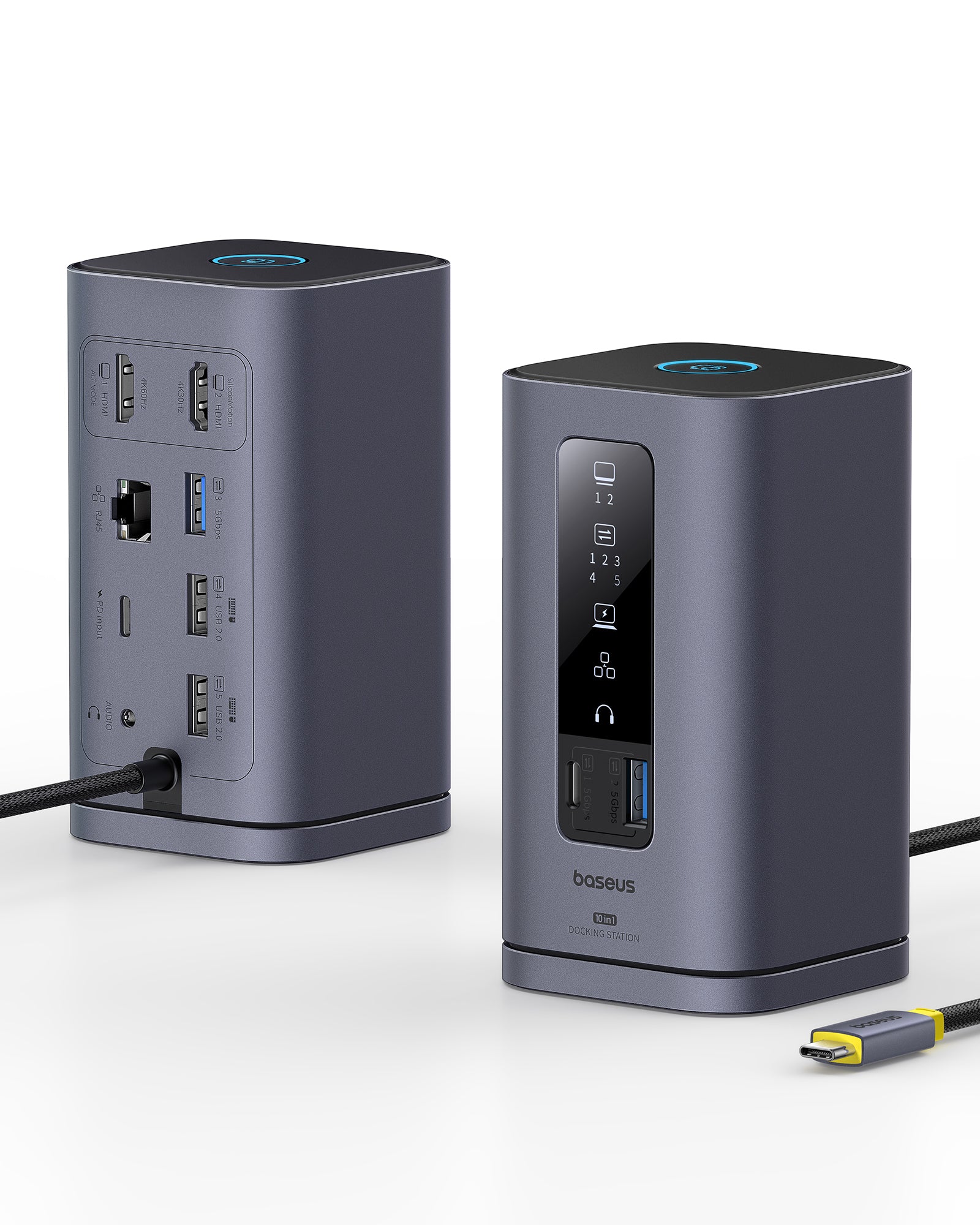 תחנת עגינה אפורה בגודל קובייה עבור Baseus Spacemate 10-in-1 Docking Station Hub