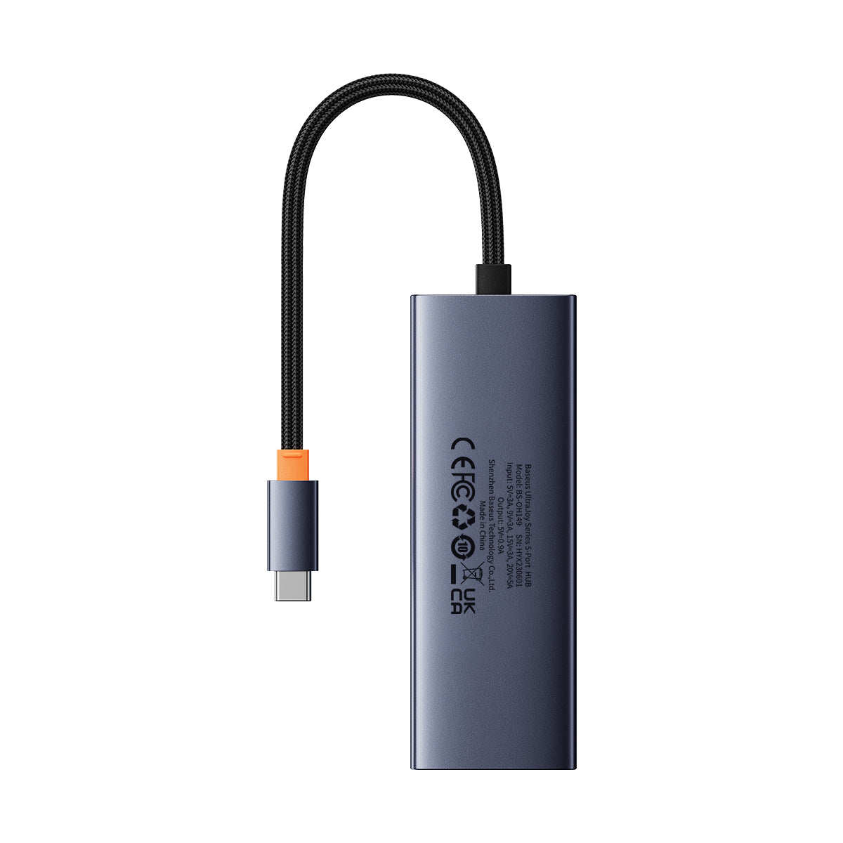 Adapter Gray USB-C con cable trenzado para Baseus UltraJoy HUB USB-C a USB 3.0 PD 100W