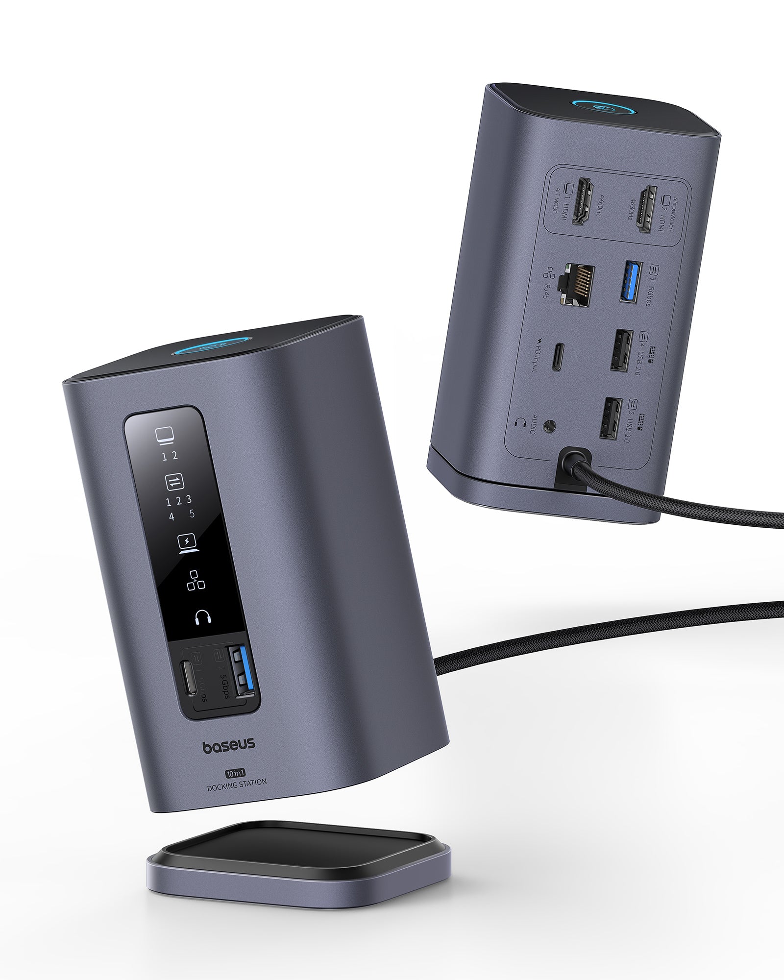 עמוד מתאם אפור עם מגוון חיבורים עבור Baseus Spacemate 10-in-1 Docking Station Hub