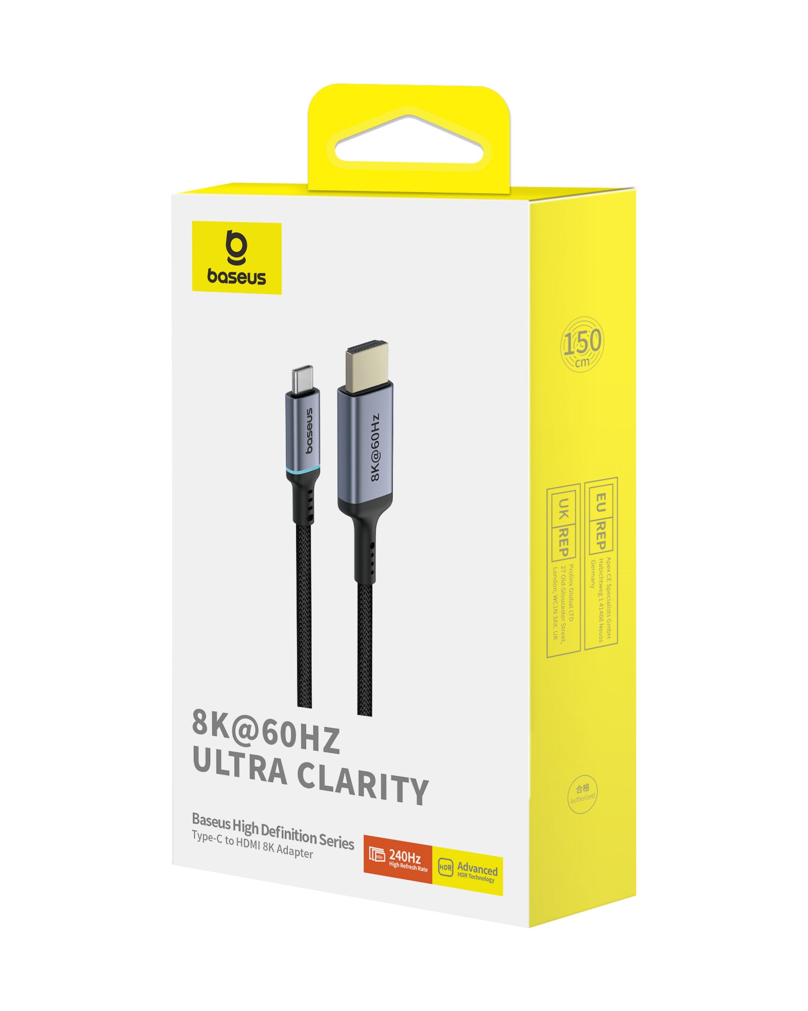 אריזת כבל Baseus 8K@60Hz באיכות עליונה מסדרת High Definition עם מחבר Type-C ל HDMI