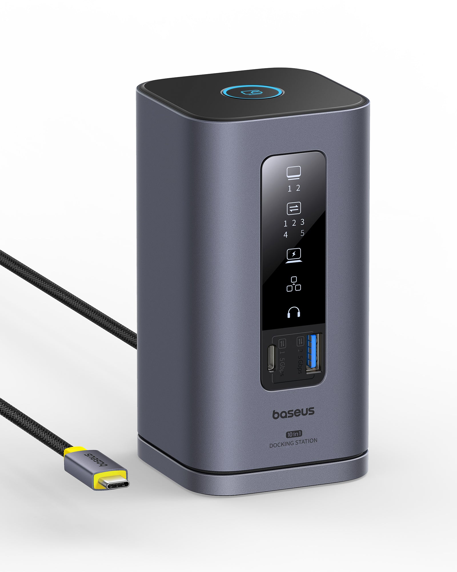 תחנת עגינה אפורה עם מגוון יציאות עבור Baseus Spacemate 10-in-1 Docking Station Hub
