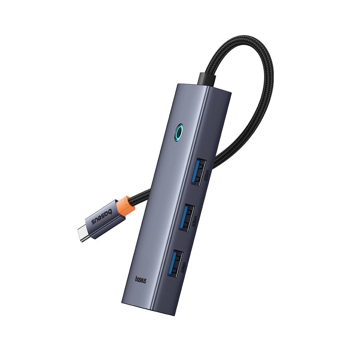 Baseus UltraJoy HUB Adapter Type-C with gray USB-C hub, 3 USB-A ports and braided cable