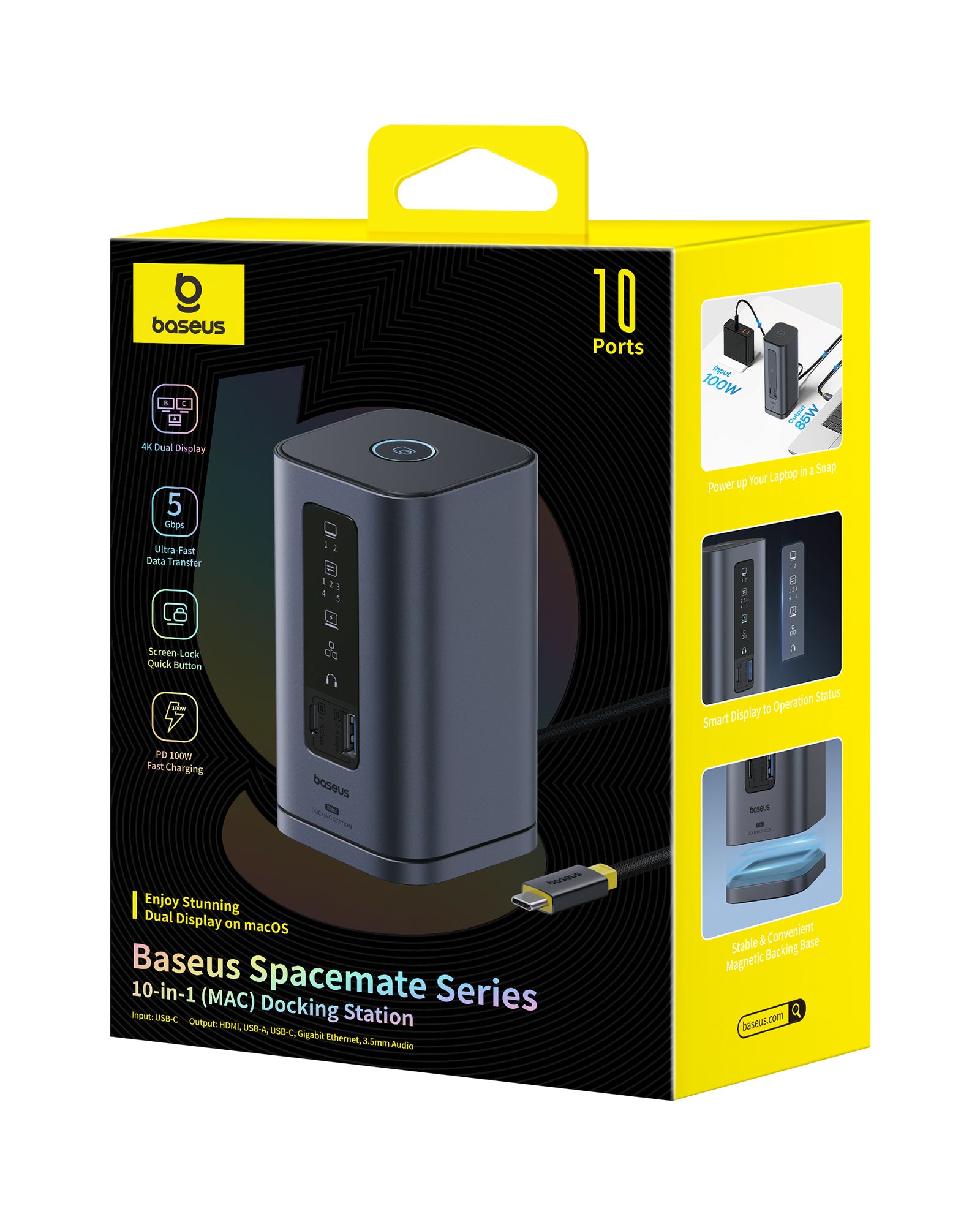 אריזת תחנת הורדה Baseus Spacemate 10-in-1 דוחפת היברידית עבודה