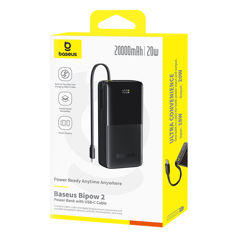 באנר Power Bank Baseus Bipow 2 עם תצוגה דיגיטלית באריזה, 20000mAh, 20W