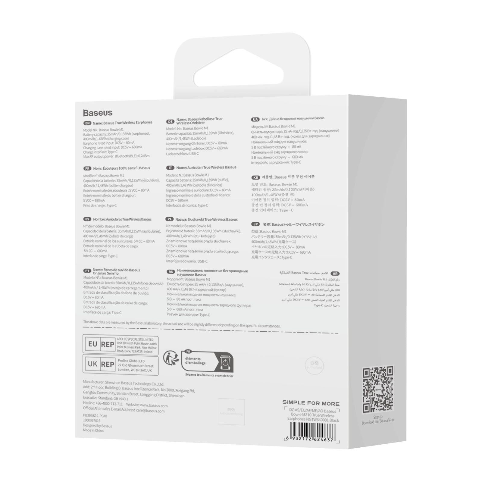אוזניות אלחוטיות עם מסנן רעשים Baseus Bowie MZ10 True Wireless Earphones - Black