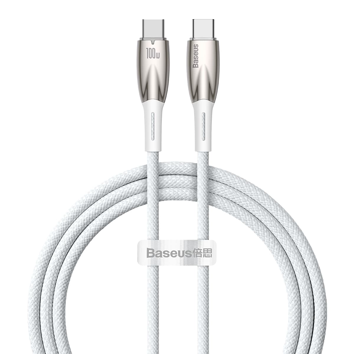 כבל סנכרון וטעינה Baseus Glimmer Series Fast Charging Data Cable Type-C to Type-C 100W באורך 1 מטר - צבע לבן