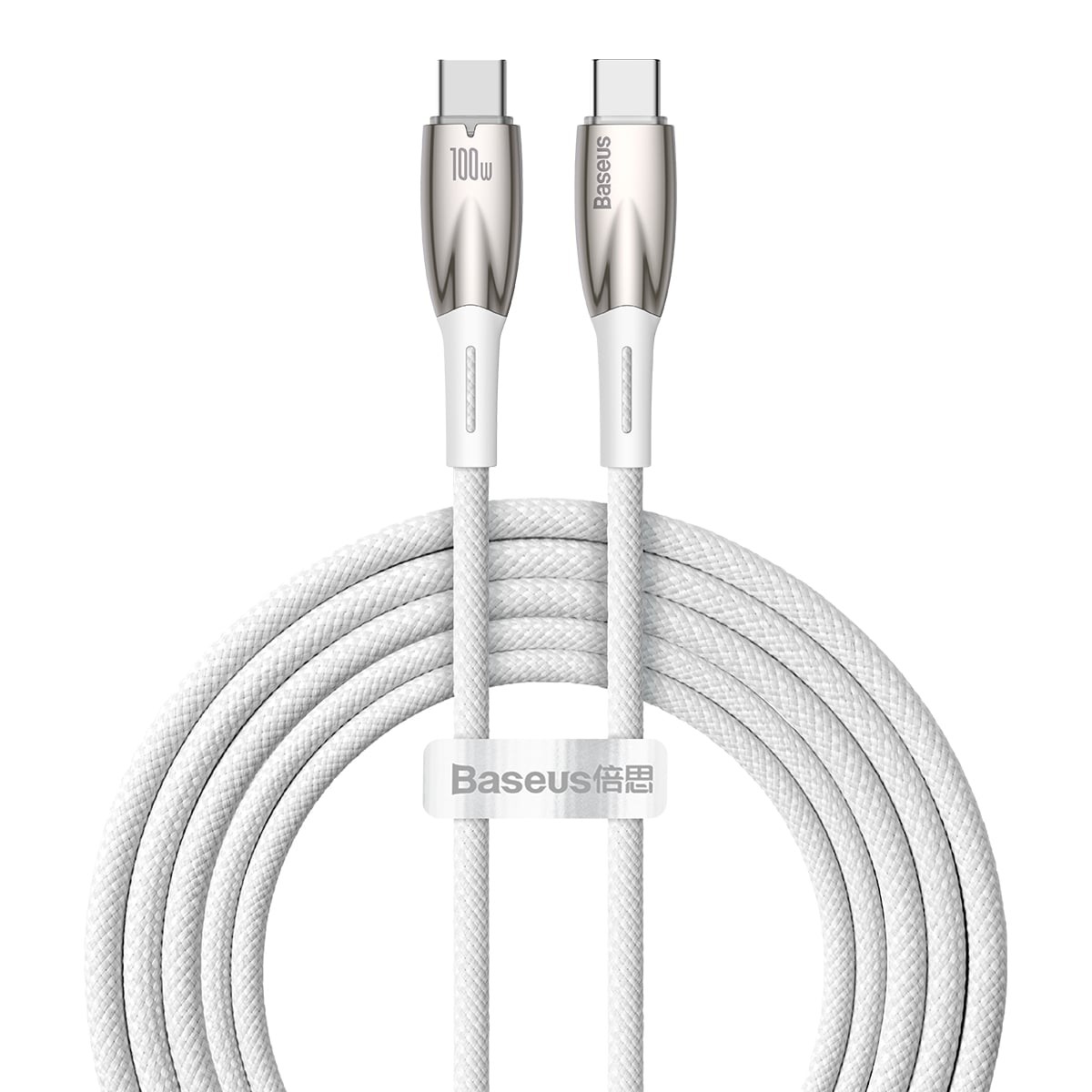 כבל סנכרון וטעינה Baseus Glimmer Series Fast Charging Data Cable Type-C to Type-C 100W באורך 2 מטר - צבע לבן