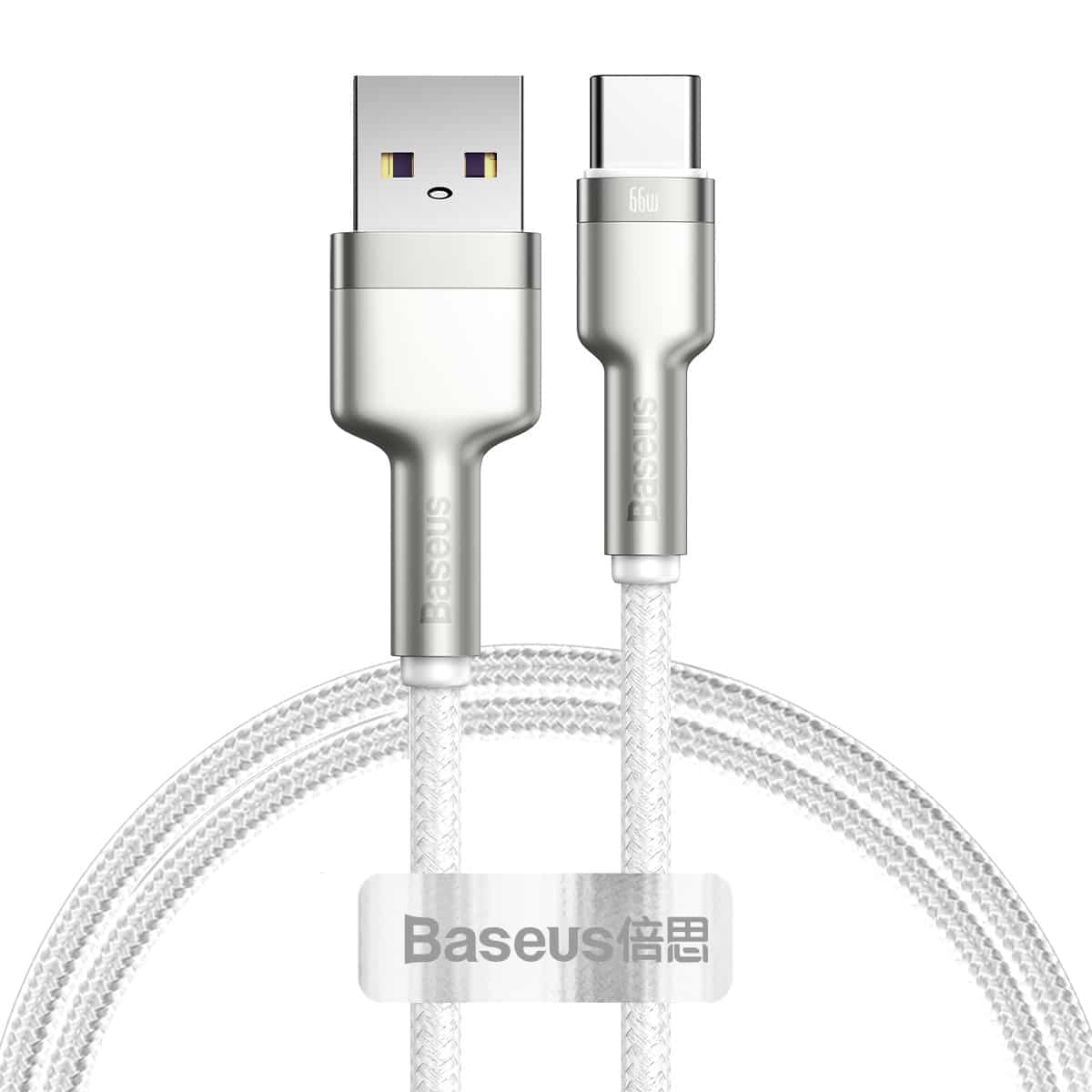 כבל טעינה וסנכרון BASEUS USB to Type-C Shine 66W עם תמיכה בטעינה מהירה באורך 1 מטר - צבע לבן