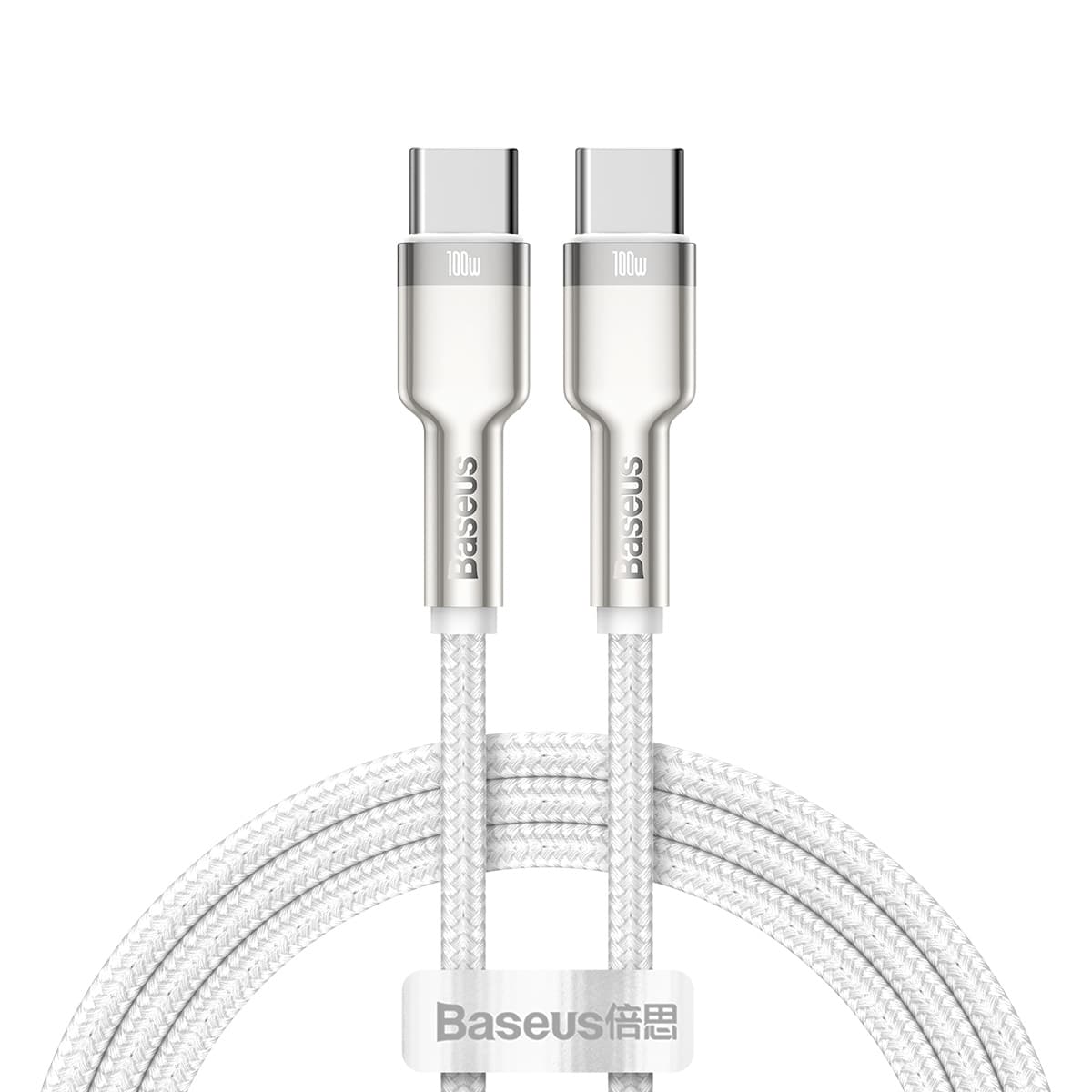כבל סנכרון וטעינה Baseus Cafule Series Metal Data Cable Type-C to Type-C 100W באורך 1 מטר - צבע לבן