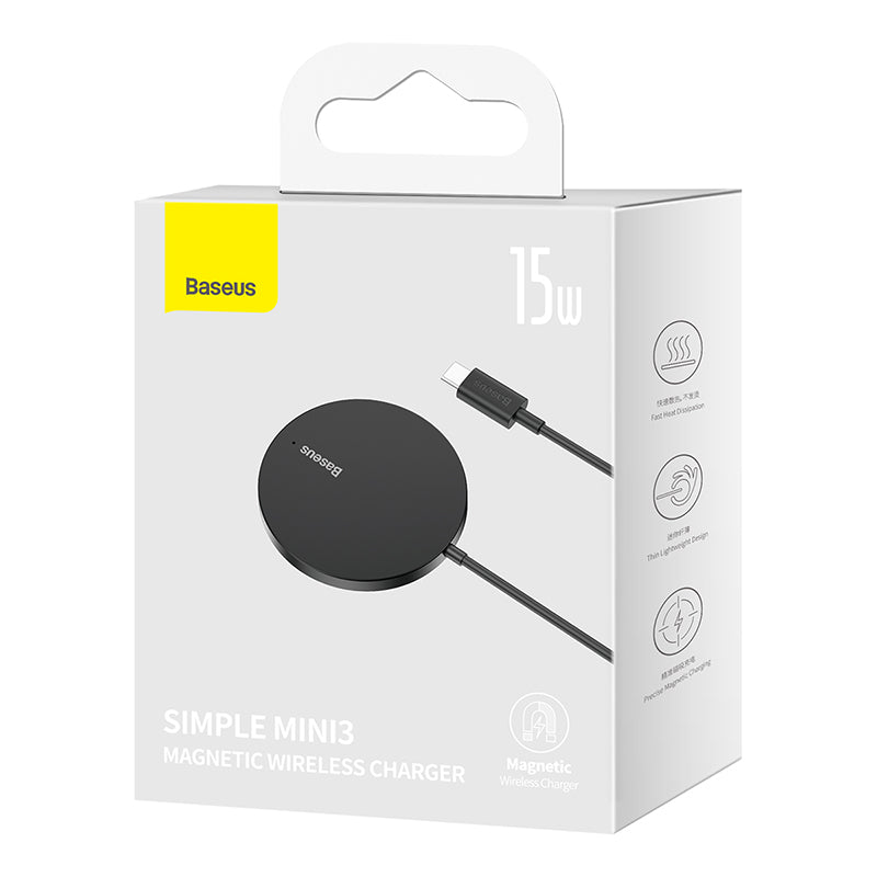 מטען אלחוטי מגנטי Baseus Simple Mini3 Magnetic Wireless Charger 15W