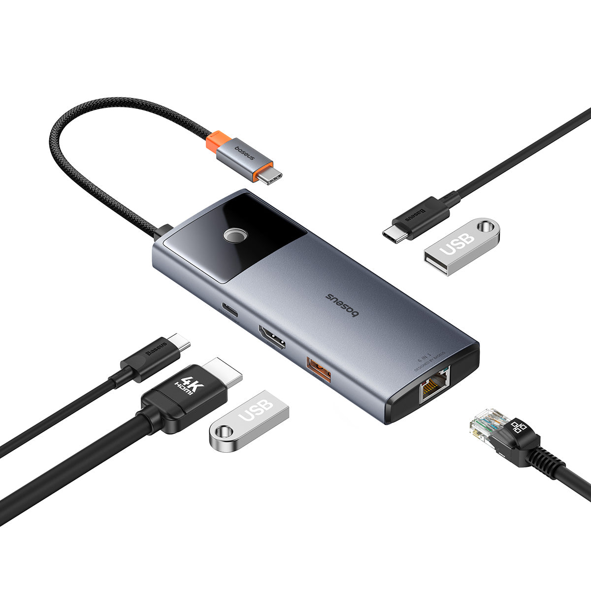 מפצל Baseus Metal Gleam Series II 6-in-1 USB HUB