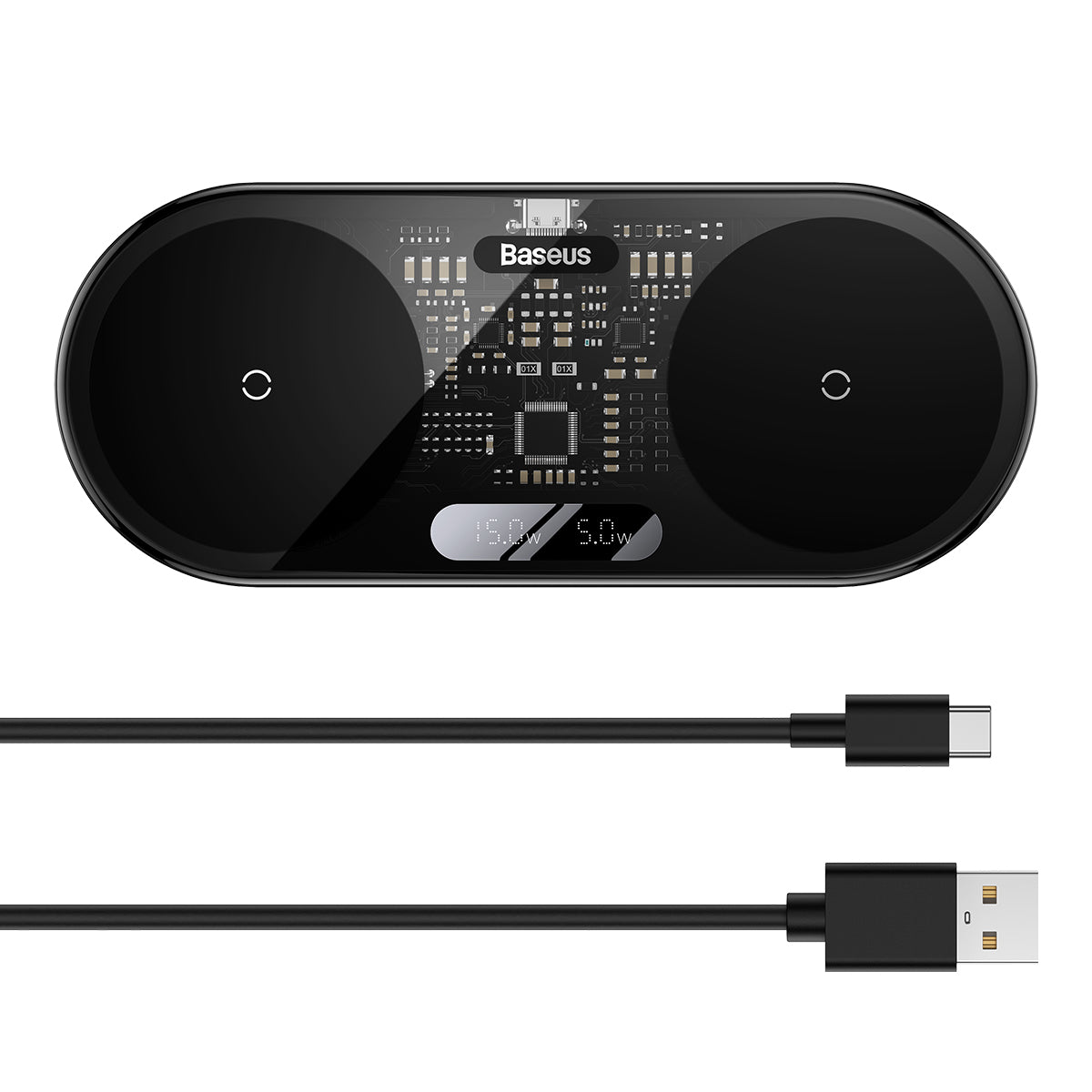 מטען אלחוטי כפול Baseus Digital LED Display 2in1 Wireless Charger 20W