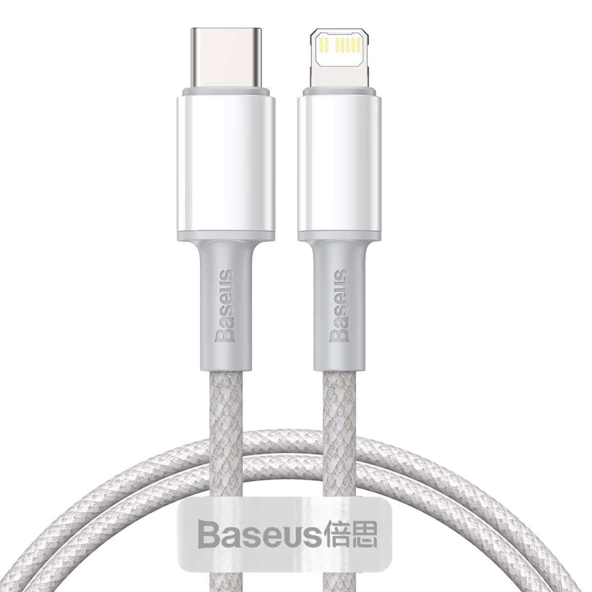 כבל סנכרון וטעינה Baseus High Density Braided Fast Charging Data Cable Type-C to iP PD 20W באורך 1 מטר - צבע לבן