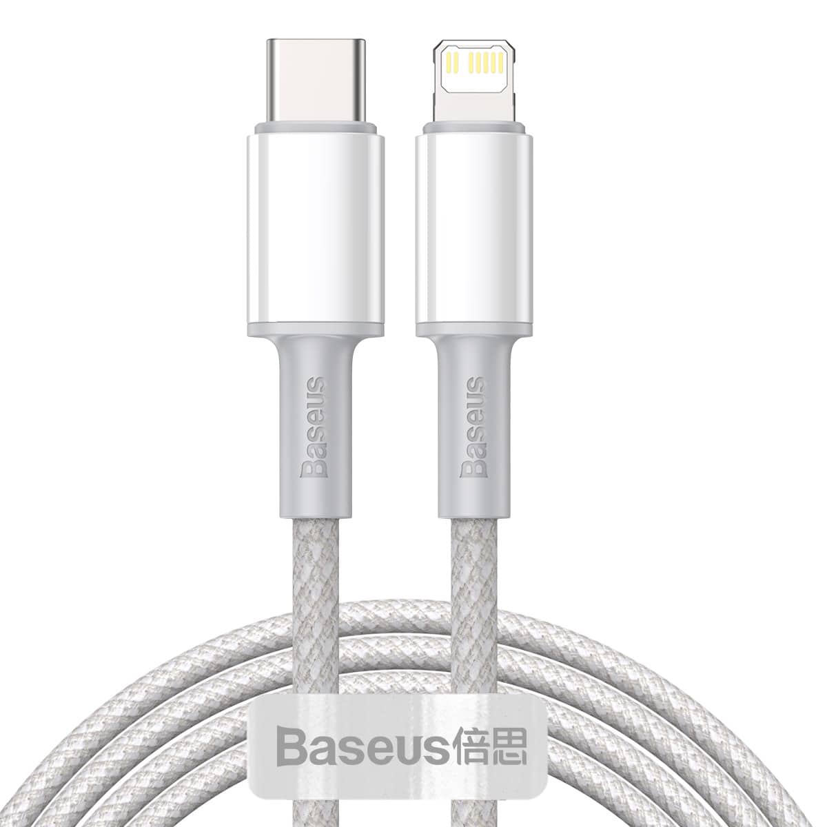 כבל סנכרון וטעינה Baseus High Density Braided Fast Charging Data Cable Type-C to iP PD 20W באורך 2 מטר- צבע לבן