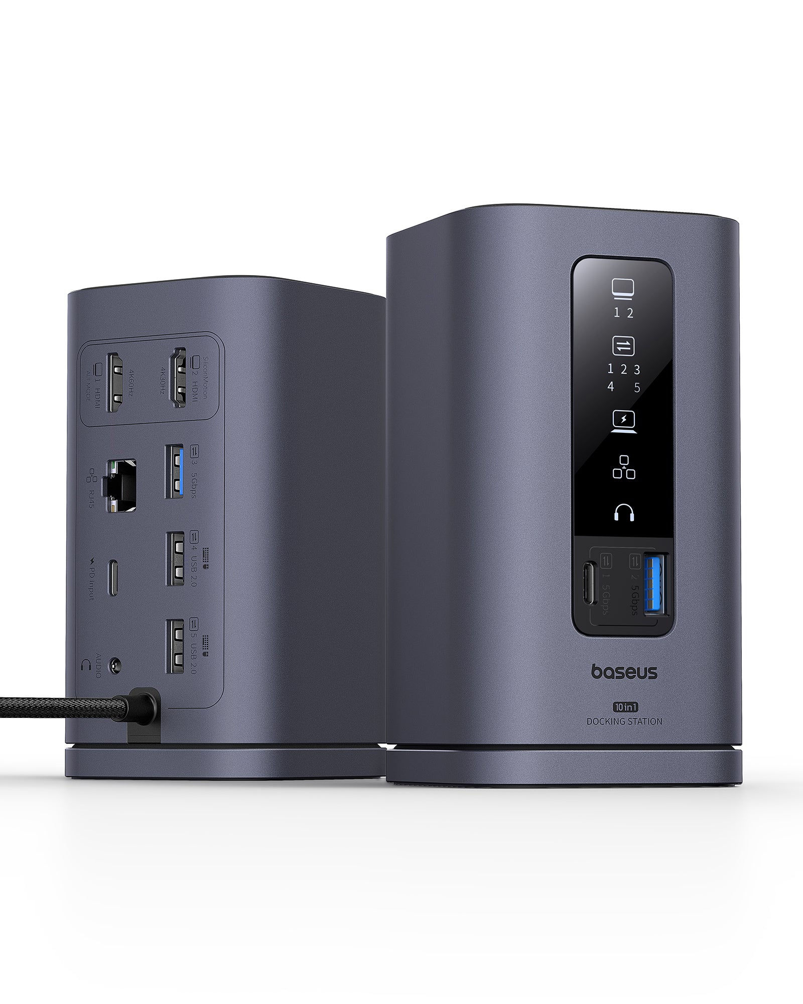 שני תחנות עגינה אפורות עבור Baseus Spacemate 10-in-1 Docking Station Hub