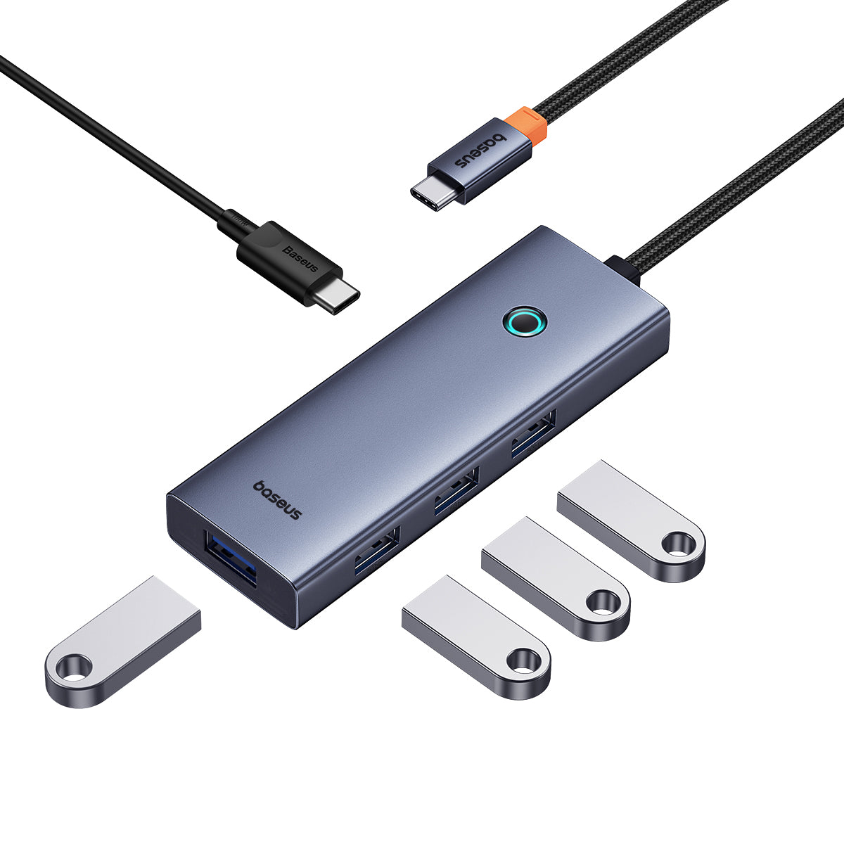 Gray Baseus UltraJoy HUB Adapter Type-C with multiple USB 3.0 ports and cables