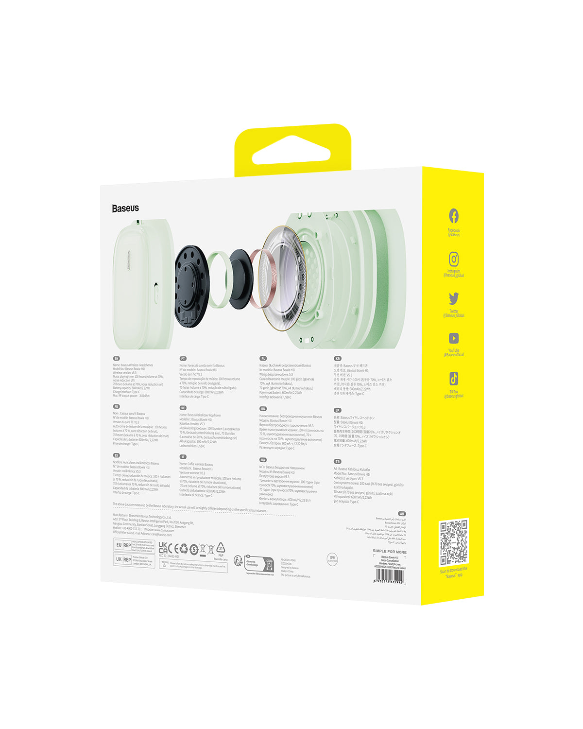 אוזניות אלחוטיות עם מסנן רעשים Baseus Bowie H1i - Green