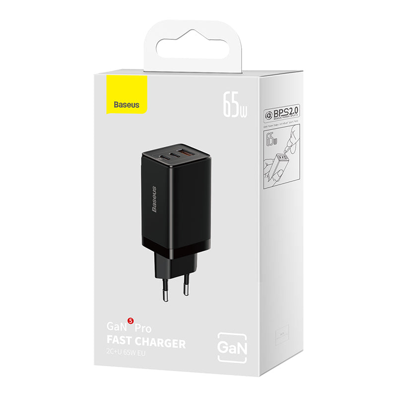 מטען קיר מהיר Baseus Fast Charger 2C+U 65W with Cable C to C 100W