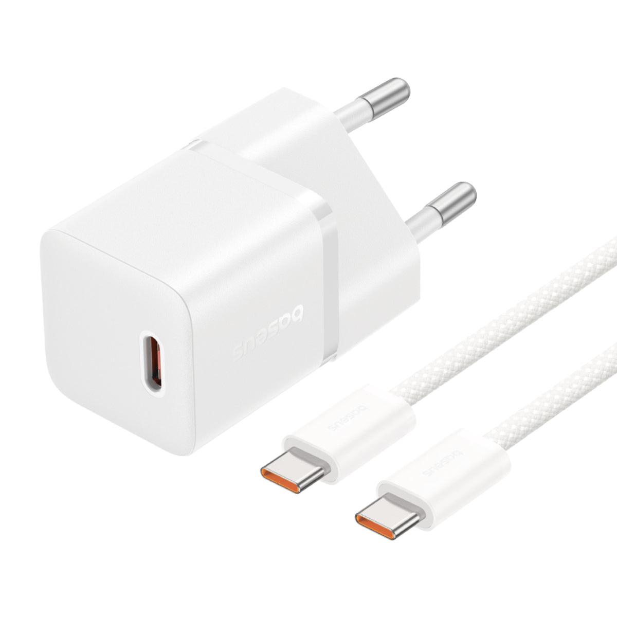 מטען קיר Baseus GaN5 20W USB-C עם כבל USB-C 1m - לבן