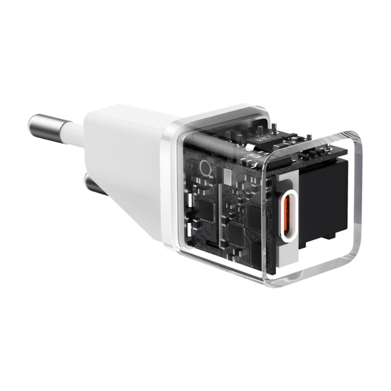 מטען קיר Baseus GaN5 20W USB-C עם כבל USB-C 1m - לבן