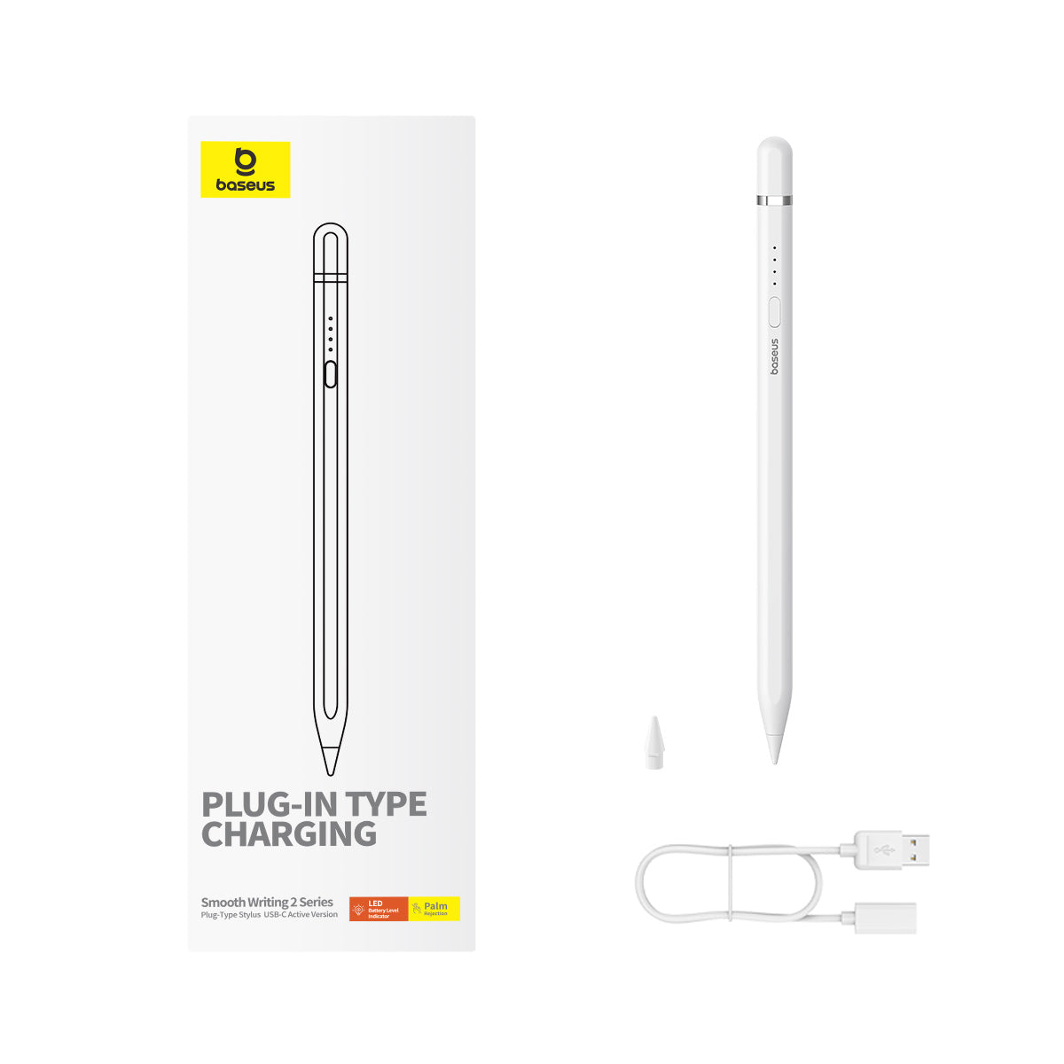סטיילוס לבן עם אביזרי טעינה מוצר Baseus Smooth Writing 2 Stylus USB-C