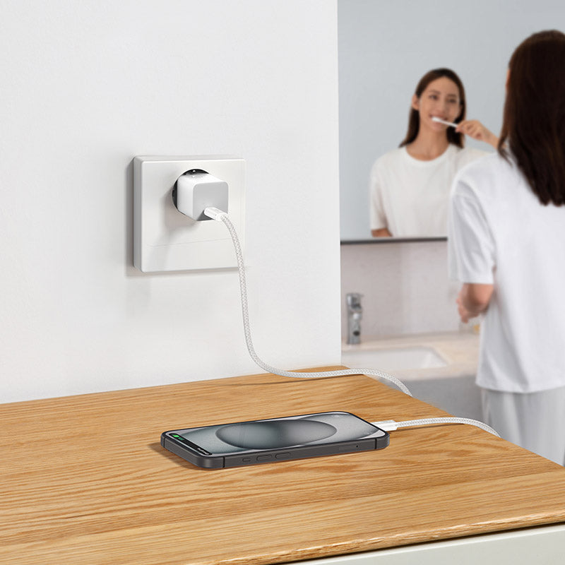 מטען קיר Baseus GaN5 20W USB-C עם כבל USB-C 1m - לבן