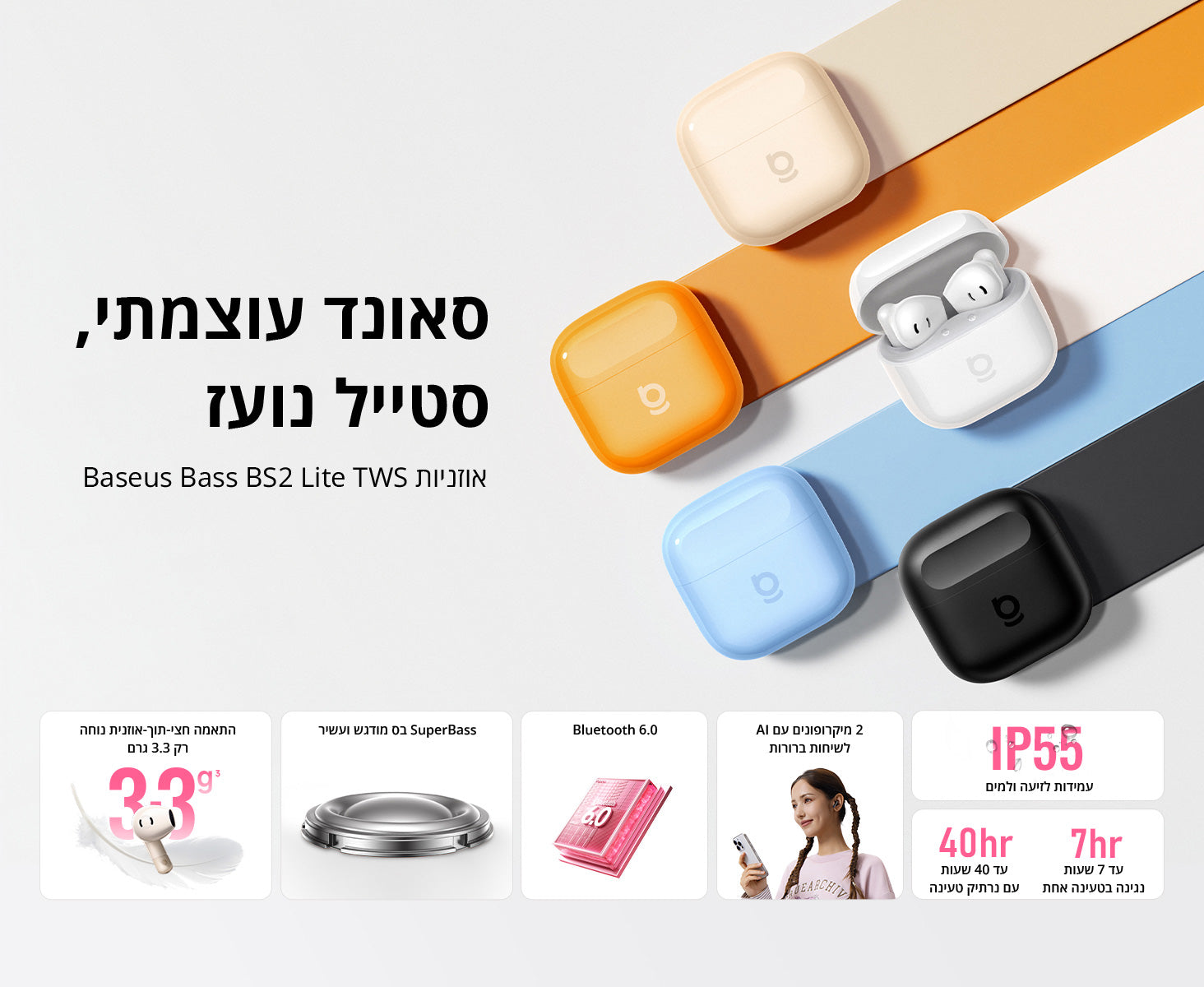 Baseus Bass BS2 Lite True Wireless Earbuds white feature image