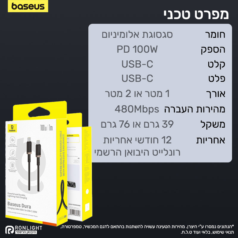 Baseus Dura Cable Type-C to Type-C 100W 1m RED+Black feature image