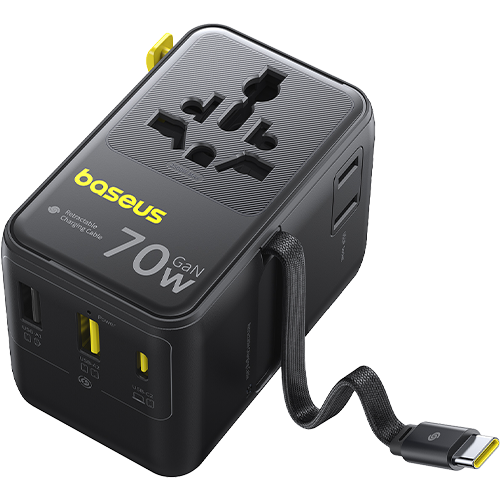 Baseus Universal Adapter Retractable Cable 2AC+2U+1C 70W BK