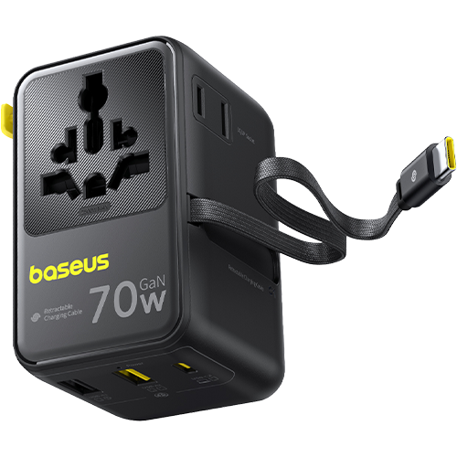 Baseus Universal Adapter Retractable Cable 2AC+2U+1C 70W BK