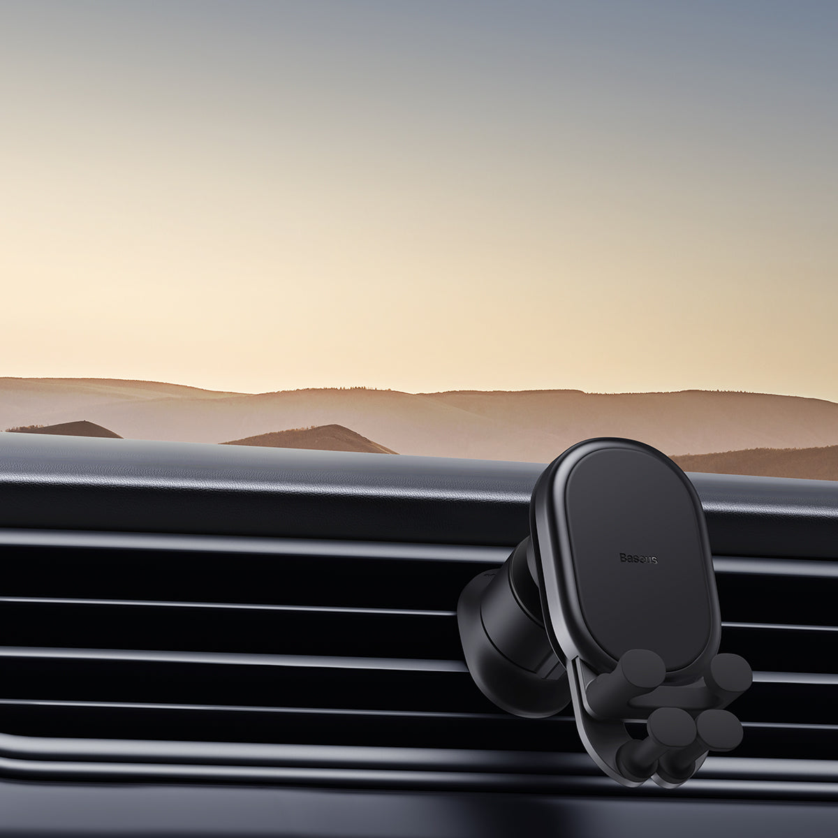 Black car phone holder on Stable Gravitational Wireless Charging 15W Car Mount Pro